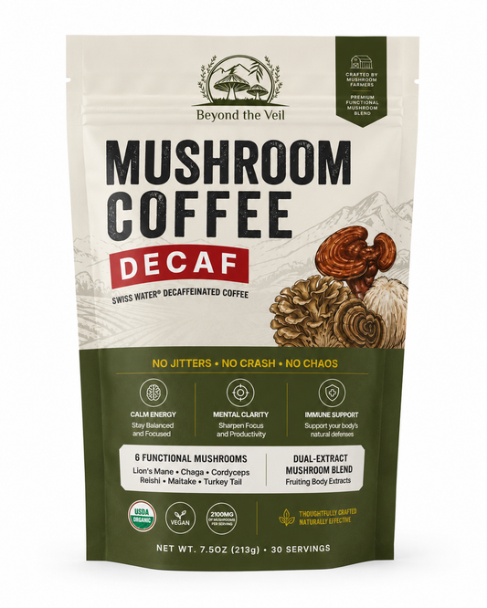 Beyond the Veil Decaf Mushroom Coffee | Swiss Water® Process | 2100 mg Mushroom Extracts
