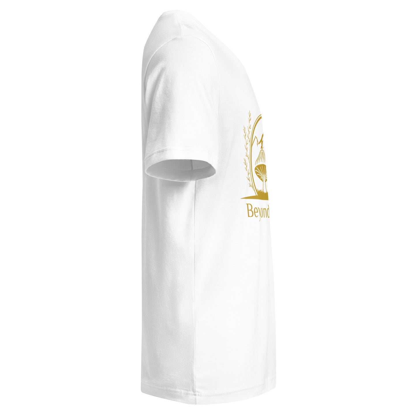 Clear plastic bottle with gold logo on a white background